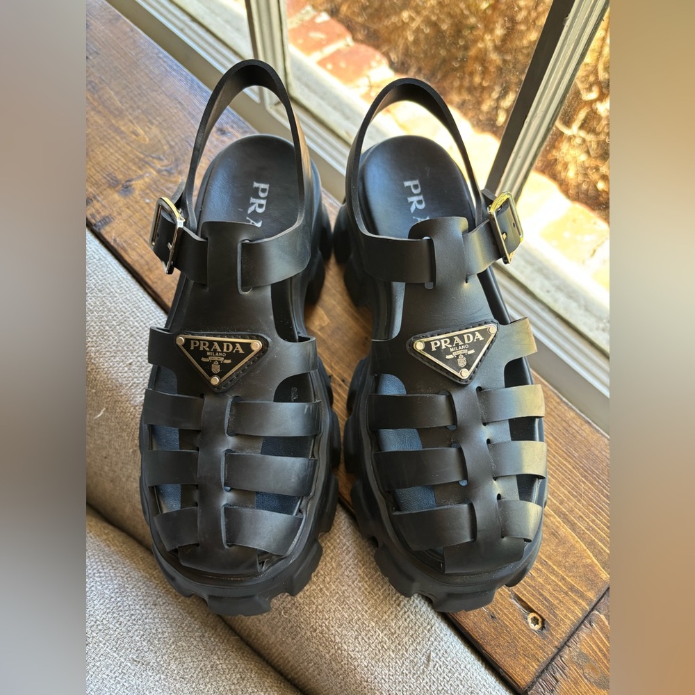 Prada Black Monolith Sandals EUC size 5 US